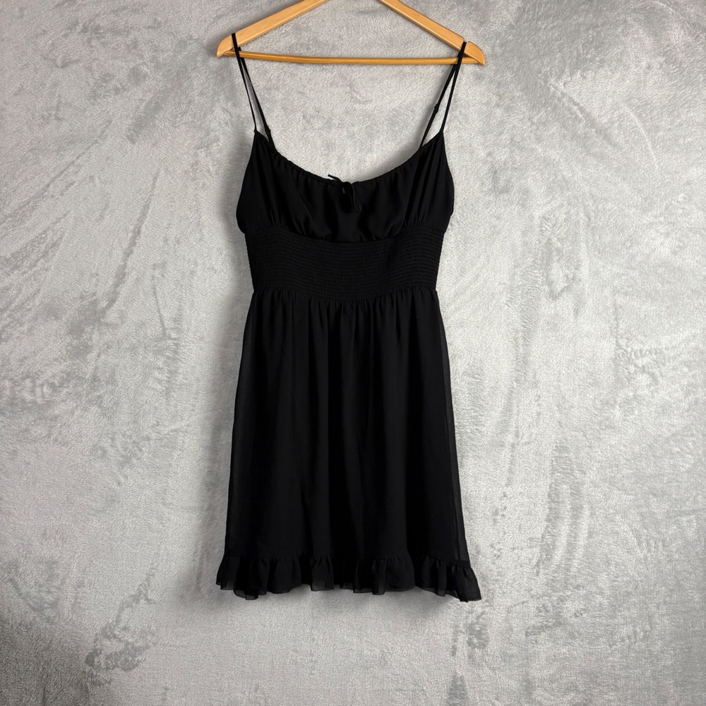 Aritzia Wilfred Genoa Mini Dress Smocked M Black Ruffle Hem Chiffon Coquette